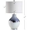 JONATHAN Y 27″ Blue/White Drip Glass and Metal Table Lamp, Modern Transitional Bedside Lamp for Living Room Bedroom, White Linen Drum Shade, LED Bulb Included JYL1065A