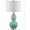 JONATHAN Y 28″ Seafoam Green Fluted Ceramic Gourd LED Table Lamp, Midcentury Glam Bedside Lamp for Living Room Bedroom, White Linen Drum Shade, LED Bulb Included JYL5015A