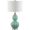 JONATHAN Y 28″ Seafoam Green Fluted Ceramic Gourd LED Table Lamp, Midcentury Glam Bedside Lamp for Living Room Bedroom, White Linen Drum Shade, LED Bulb Included JYL5015A