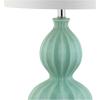 JONATHAN Y 28″ Seafoam Green Fluted Ceramic Gourd LED Table Lamp, Midcentury Glam Bedside Lamp for Living Room Bedroom, White Linen Drum Shade, LED Bulb Included JYL5015A