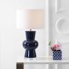 JONATHAN Y 28.5″ Coral Ceramic Table Lamp for Living Room Bedroom Nightstand, Modern Hourglass LED Bedside Lamp with Crystal Base and Linen Shade (JYL4027C)(Navy)
