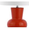 JONATHAN Y 28.5″ Coral Ceramic Table Lamp for Living Room Bedroom Nightstand, Modern Hourglass LED Bedside Lamp with Crystal Base and Linen Shade (JYL4027C)(Coral)