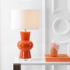 JONATHAN Y 28.5″ Coral Ceramic Table Lamp for Living Room Bedroom Nightstand, Modern Hourglass LED Bedside Lamp with Crystal Base and Linen Shade (JYL4027C)(Coral)