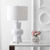 JONATHAN Y 28.5″ Coral Ceramic Table Lamp for Living Room Bedroom Nightstand, Modern Hourglass LED Bedside Lamp with Crystal Base and Linen Shade (JYL4027C)(White)