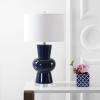 JONATHAN Y 28.5″ Coral Ceramic Table Lamp for Living Room Bedroom Nightstand, Modern Hourglass LED Bedside Lamp with Crystal Base and Linen Shade (JYL4027C)(Navy)
