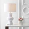 JONATHAN Y 28.5″ Coral Ceramic Table Lamp for Living Room Bedroom Nightstand, Modern Hourglass LED Bedside Lamp with Crystal Base and Linen Shade (JYL4027C)(White)