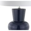 JONATHAN Y 28.5″ Coral Ceramic Table Lamp for Living Room Bedroom Nightstand, Modern Hourglass LED Bedside Lamp with Crystal Base and Linen Shade (JYL4027C)(Navy)