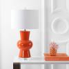 JONATHAN Y 28.5″ Coral Ceramic Table Lamp for Living Room Bedroom Nightstand, Modern Hourglass LED Bedside Lamp with Crystal Base and Linen Shade (JYL4027C)(Coral)