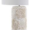 JONATHAN Y 28.5″ Cream Seashell Resin and Crystal LED Table Lamp, Coastal Floral Mosaic Column Lamp with White Linen Drum Shade for Living Room, LED Bulb Included JYL1006A