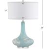 JONATHAN Y 29″ Ice Blue Teardrop Glass LED Table Lamp, Contemporary Gourd Lamp with White Linen Drum Shade and Chrome Base for Living Room Bedroom, LED Bulb Included JYL2001A