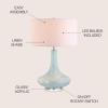 JONATHAN Y 29″ Ice Blue Teardrop Glass LED Table Lamp, Contemporary Gourd Lamp with White Linen Drum Shade and Chrome Base for Living Room Bedroom, LED Bulb Included JYL2001A