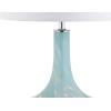JONATHAN Y 29″ Ice Blue Teardrop Glass LED Table Lamp, Contemporary Gourd Lamp with White Linen Drum Shade and Chrome Base for Living Room Bedroom, LED Bulb Included JYL2001A