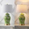 JONATHAN Y 29.5″ Green/White Traditional Ceramic Ginger Jar Table Lamp for Living Room, Chinoiserie Asian Bedside Lamp with White Linen Shade and LED Bulb Included (JYL3047B)(Green/White)
