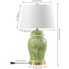 JONATHAN Y 29.5″ Green/White Traditional Ceramic Ginger Jar Table Lamp for Living Room, Chinoiserie Asian Bedside Lamp with White Linen Shade and LED Bulb Included (JYL3047B)(Green/White)