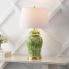 JONATHAN Y 29.5″ Green/White Traditional Ceramic Ginger Jar Table Lamp for Living Room, Chinoiserie Asian Bedside Lamp with White Linen Shade and LED Bulb Included (JYL3047B)(Green/White)