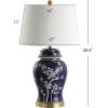 JONATHAN Y 29.5″ Green/White Traditional Ceramic Ginger Jar Table Lamp for Living Room, Chinoiserie Asian Bedside Lamp with White Linen Shade and LED Bulb Included (JYL3047B)(White/Navy)