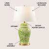 JONATHAN Y 29.5″ Green/White Traditional Ceramic Ginger Jar Table Lamp for Living Room, Chinoiserie Asian Bedside Lamp with White Linen Shade and LED Bulb Included (JYL3047B)(Green/White)