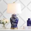 JONATHAN Y 29.5″ Green/White Traditional Ceramic Ginger Jar Table Lamp for Living Room, Chinoiserie Asian Bedside Lamp with White Linen Shade and LED Bulb Included (JYL3047B)(White/Navy)