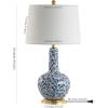JONATHAN Y 30″ Blue/White Ceramic Gourd LED Table Lamp, Classic Chinoiserie Vine Pattern Traditional Cottage Lamp with White Linen Shade, Gold Base, LED Bulb Included JYL5051A