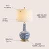 JONATHAN Y 30″ Blue/White Ceramic Gourd LED Table Lamp, Classic Chinoiserie Vine Pattern Traditional Cottage Lamp with White Linen Shade, Gold Base, LED Bulb Included JYL5051A