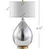 JONATHAN Y 30.75″ Mercury Silver Glass Teardrop Table Lamp, Glam Transitional Bedside Lamp for Living Room, White Linen Drum Shade, Brass Gold Accents, LED Bulb Included JYL1066A