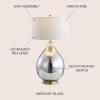 JONATHAN Y 30.75″ Mercury Silver Glass Teardrop Table Lamp, Glam Transitional Bedside Lamp for Living Room, White Linen Drum Shade, Brass Gold Accents, LED Bulb Included JYL1066A