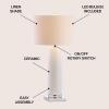 JONATHAN Y 31.5″ White Ceramic Table Lamp with Chrome Base for Living Room, White Linen Drum Shade, Modern Bedside Lamp for Bedroom Office Nightstand, LED Bulb Included JYL8021A(White/Chrome)
