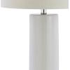 JONATHAN Y 31.5″ White Ceramic Table Lamp with Chrome Base for Living Room, White Linen Drum Shade, Modern Bedside Lamp for Bedroom Office Nightstand, LED Bulb Included JYL8021A(White/Chrome)