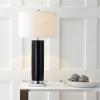 JONATHAN Y 31.5″ White Ceramic Table Lamp with Chrome Base for Living Room, White Linen Drum Shade, Modern Bedside Lamp for Bedroom Office Nightstand, LED Bulb Included JYL8021A(Black/Chrome)