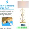 JONATHAN Y 32″ Gold Iron Ogee Trellis Modern LED USB Table Lamp, Glam Geometric Metal Base with White Linen Rectangle Shade for Living Room Bedroom, LED Bulb Included JYL3071A