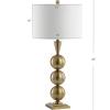 JONATHAN Y 33″ Brass Gold Stacked Orb Metal LED Table Lamp, Contemporary Transitional Iron Bedside Lamp for Living Room Bedroom, White Linen Drum Shade, LED Bulb Included JYL3021A