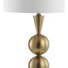JONATHAN Y 33″ Brass Gold Stacked Orb Metal LED Table Lamp, Contemporary Transitional Iron Bedside Lamp for Living Room Bedroom, White Linen Drum Shade, LED Bulb Included JYL3021A