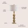 JONATHAN Y 33″ Brass Gold Stacked Orb Metal LED Table Lamp, Contemporary Transitional Iron Bedside Lamp for Living Room Bedroom, White Linen Drum Shade, LED Bulb Included JYL3021A