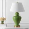 JONATHAN Y 33″ Green Modern Ceramic Ginger Jar Table Lamp for Living Room, Traditional Bedside Lamp for Bedroom Entryway, White Linen Shade, LED Bulb Included JYL6618A(Green)