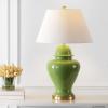 JONATHAN Y 33″ Green Modern Ceramic Ginger Jar Table Lamp for Living Room, Traditional Bedside Lamp for Bedroom Entryway, White Linen Shade, LED Bulb Included JYL6618A(Green)