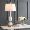 JONATHAN Y 33.75″ White Iridescent Fluted Glass Table Lamp, Contemporary Glam Bedside Lamp with Brass Gold Base and White Faux Silk Shade, LED Bulb Included JYL2071A