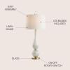 JONATHAN Y 33.75″ White Iridescent Fluted Glass Table Lamp, Contemporary Glam Bedside Lamp with Brass Gold Base and White Faux Silk Shade, LED Bulb Included JYL2071A