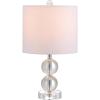 JONATHAN Y 17.5″ Clear Crystal Table Lamp, Glam Double Sphere Mini Nightstand Lamp for Bedroom Living Room, White Linen Drum Shade, Chrome Finish, LED Bulb Included JYL2057A