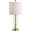 JONATHAN Y 21″ Clear/Brass Gold Glass Table Lamp for Bedroom and Living Room, White Linen Shade, Modern Stacked Sphere Bedside Lamp, LED Bulb Included (JYL1021B)(Clear/Brass Gold)