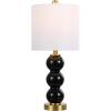 JONATHAN Y 21″ Clear/Brass Gold Glass Table Lamp for Bedroom and Living Room, White Linen Shade, Modern Stacked Sphere Bedside Lamp, LED Bulb Included (JYL1021B)(Black/Brass Gold)