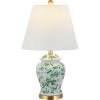JONATHAN Y 22″ Navy/White Ceramic Table Lamp, French Country Chinoiserie Ginger Jar LED Bedside Lamp for Living Room Bedroom, White Linen Shade (JYL3005D)(White/Green)