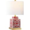 JONATHAN Y 22″ Red/White Modern Ceramic Ginger Jar Table Lamp for Nightstand, Square Lattice Transitional Chinoiserie Lamp for Living Room, White Linen Shade, LED Bulb (JYL3044B)(Red/White)