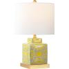 JONATHAN Y 22″ Red/White Modern Ceramic Ginger Jar Table Lamp for Nightstand, Square Lattice Transitional Chinoiserie Lamp for Living Room, White Linen Shade, LED Bulb (JYL3044B)(Yellow/White)
