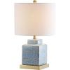 JONATHAN Y 22″ Red/White Modern Ceramic Ginger Jar Table Lamp for Nightstand, Square Lattice Transitional Chinoiserie Lamp for Living Room, White Linen Shade, LED Bulb (JYL3044B)(Blue/White)