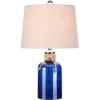JONATHAN Y 23.5″ Cobalt Blue Glass Bottle LED Table Lamp, Coastal Mediterranean Lamp with Rope Accent and Gray Linen Shade for Living Room Bedroom, LED Bulb Included JYL1004A