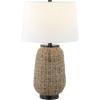 JONATHAN Y 25″ Brass Gold/Light Brown Rattan LED Table Lamp for Living Room Bedroom Coastal Decor, White Linen Shade, Bulb Included JYL4044A(Dark Brown)