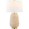 JONATHAN Y 25″ Brass Gold/Light Brown Rattan LED Table Lamp for Living Room Bedroom Coastal Decor, White Linen Shade, Bulb Included JYL4044A(Light Brown)