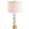 JONATHAN Y 25.25″ Clear and Brass Gold Crystal Table Lamp, Modern Glam Faceted Orb Bedside Lamp with White Linen Drum Shade for Living Room Bedroom, LED Bulb Included JYL5017A