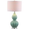 JONATHAN Y 28″ Seafoam Green Fluted Ceramic Gourd LED Table Lamp, Midcentury Glam Bedside Lamp for Living Room Bedroom, White Linen Drum Shade, LED Bulb Included JYL5015A