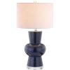 JONATHAN Y 28.5″ Coral Ceramic Table Lamp for Living Room Bedroom Nightstand, Modern Hourglass LED Bedside Lamp with Crystal Base and Linen Shade (JYL4027C)(Navy)